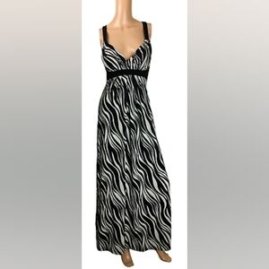 JFW Black White Zebra Print Scoop Neck Tank Maxi Dress Womens Size M